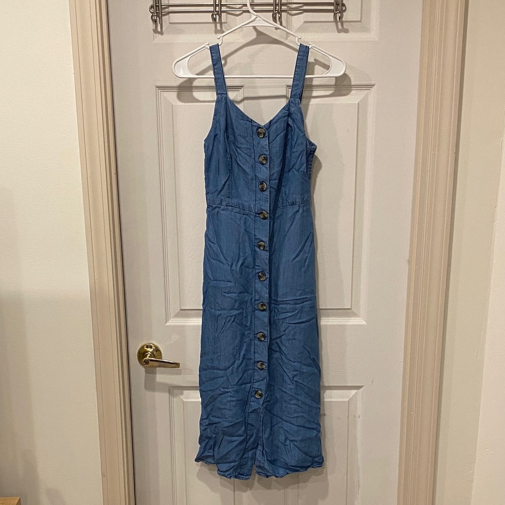 Japna Denim Blue Midi Dress with Button Front